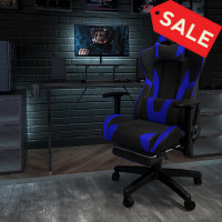 Flash Furniture CH-187230-1-BL-GG X20 Gaming Chair Racing Office Ergonomic Computer PC Adjustable Swivel Chair with Reclining Back in Blue LeatherSoft